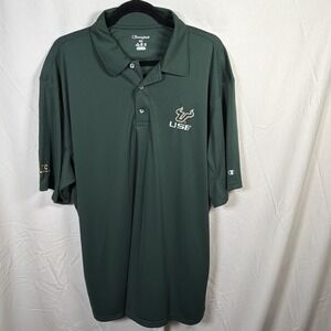 Champion USF Bulls Mens‎ 2XL Polo Shirt Green Short Sleeve NCAA